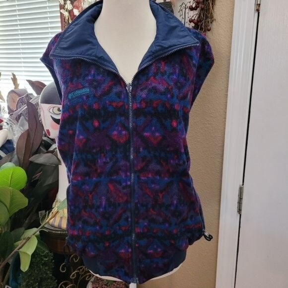 Columbia end reversible vest jacket fleece medium blue southwest print - Picture 2 of 9